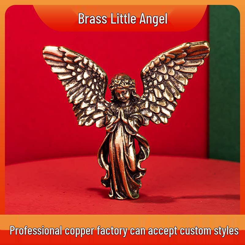 Retro Copper Six-Winged Cupid Angel Ornament: Brass Desktop Figurine for Home Decoration