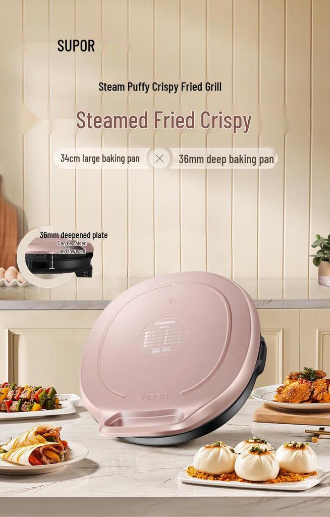 Supor JJ34AQ77 Elektrische Grillplatte: Zweiseitig, Abnehmbar, Waschbar zum Braten, Rösten, für Pfannkuchen und Crêpes