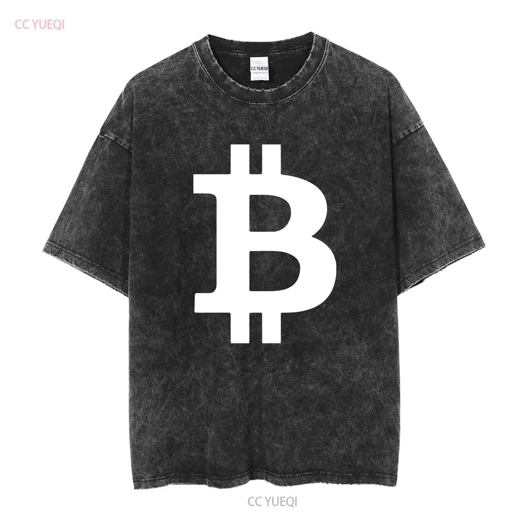 Bitcoin Logo T Shirt long or short sleeves vintage Washed homme Breathable Stretched Versatile Casual Slightly graphic