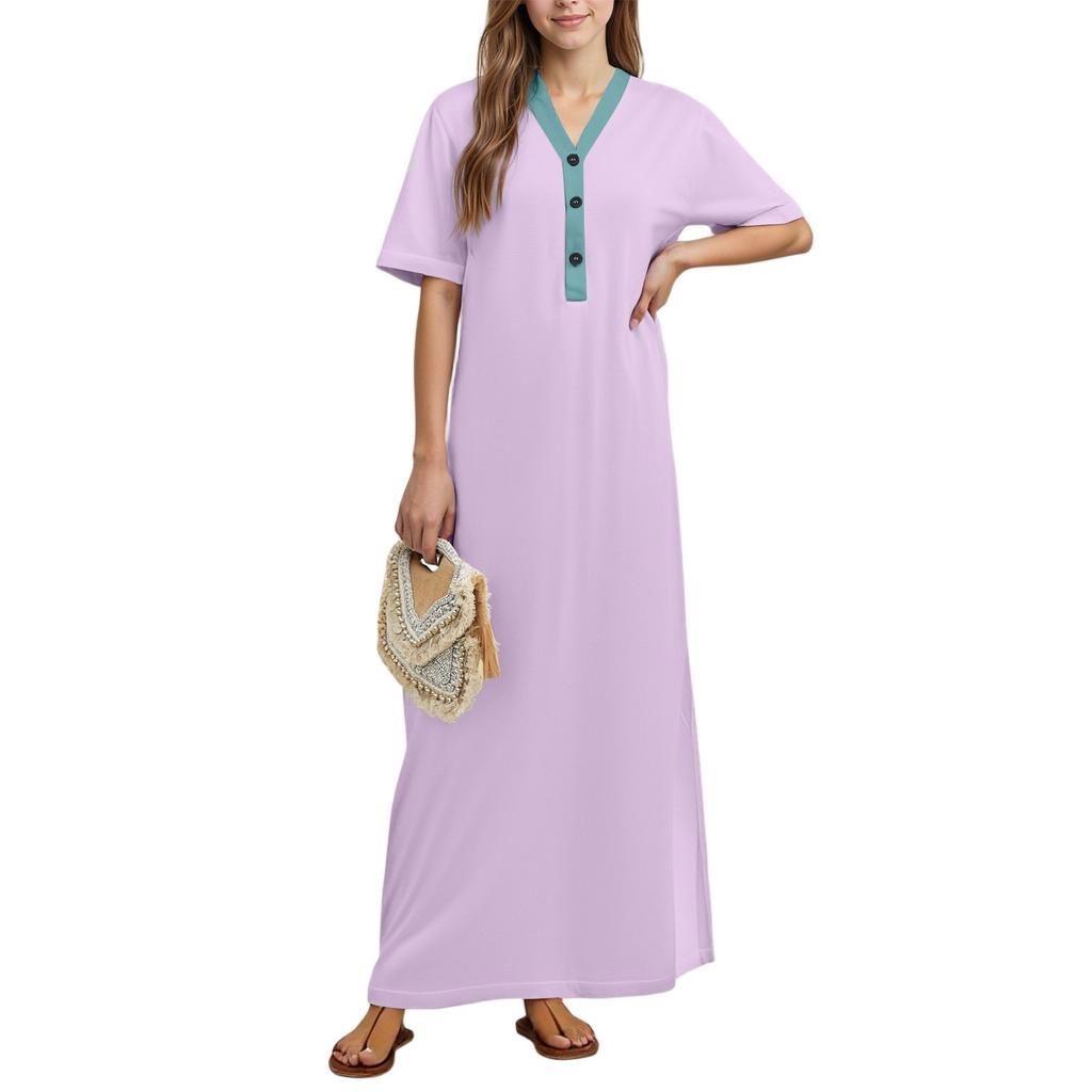 Women's Nightgown Home Clothes Short Sleeve Nightgown With Pockets Long Dress