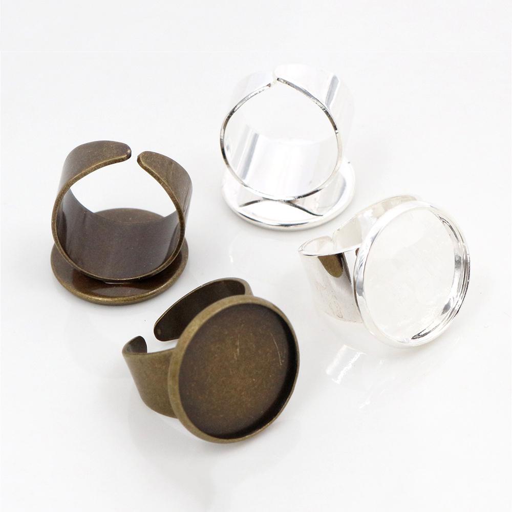 12/14/16/18/20/25mm 6 Colors Bronze Silver Plated Brass Adjustable Ring Setting Blank/Base,Fit 12-25mm Glass Cabochons Bezels