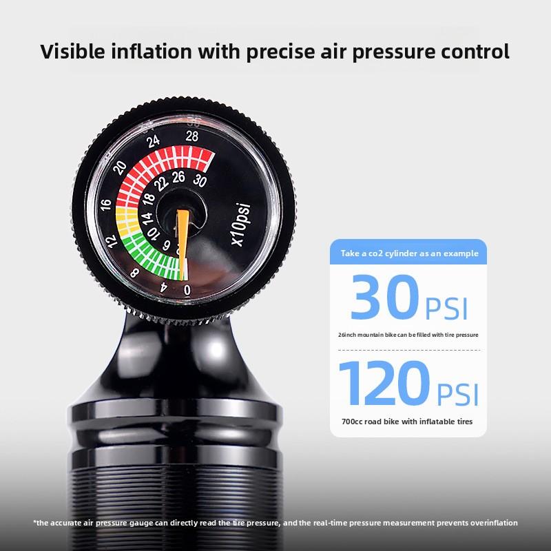 Bicycle CO2 Pump Road Car Visual Pressure Gauge Inflatable Cylinder, Bicycle Meifa Nozzle Charging Pump