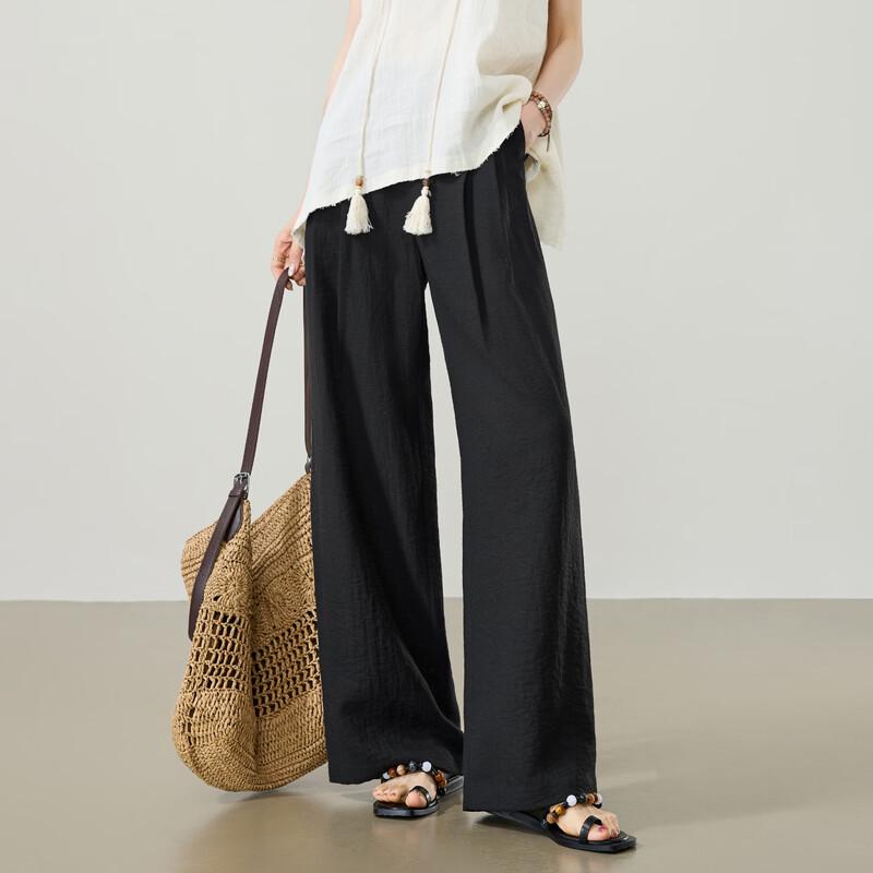 ESE-Y Women's Linen Blend Relaxed Wide-Leg Pants