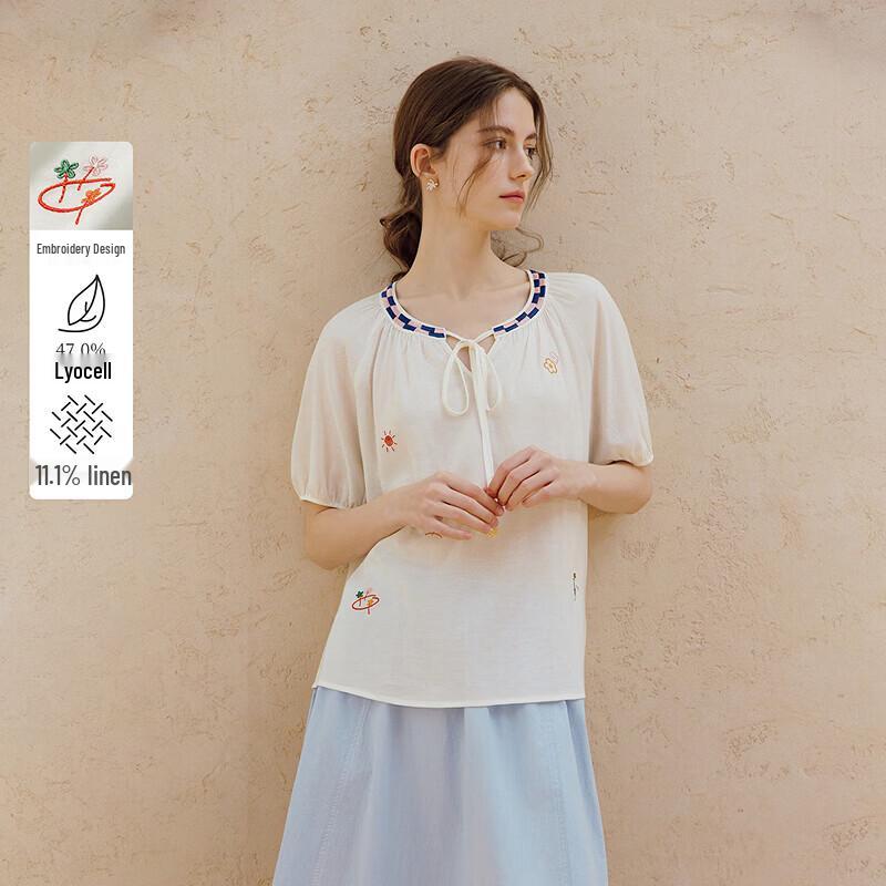 

Женская рубашка INMAN из лиоцелла и льна с вышивкой и рукавами реглан XL