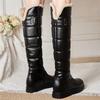 Fashion Winter Warm Pink White Snow Boots Women Shoes 2025 Low Heels Knee High Boots Female Platform Plush Long Boats Mujer Black 34-43