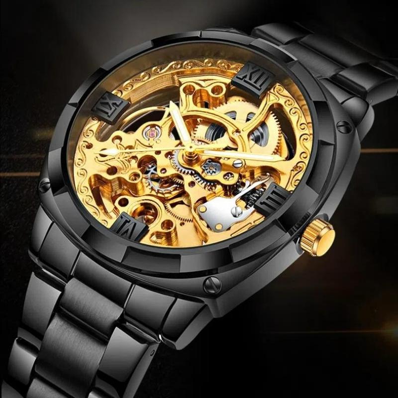 Mechanical Men's Watch Stainless Steel Automatic Skeleton Watch Waterproof Watches for Men Gifts