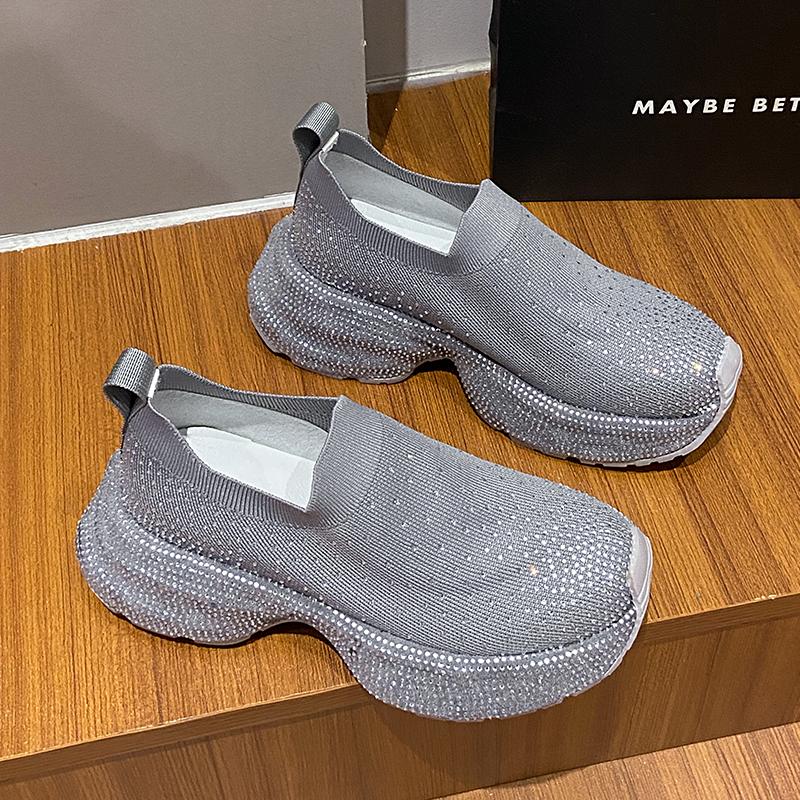 Fashion 2025 Summer Autumn Women's High Quality Water Diamond Casual Shoes Luxury Thick soled Single Shoes Designer SLIP-ON Flat Shoes