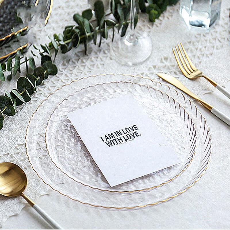 Nordic Style Glass Dinner Plate with Gold Rim
