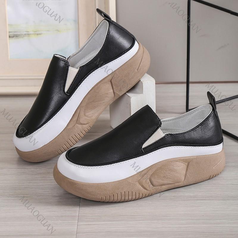 Fashion Women Fashion Loafers Slip-On Vulcanized Shoes Casual Wedge Heel Lightweight Woman Sneakers Thick Bottom Round Toe Sneaker Shoes