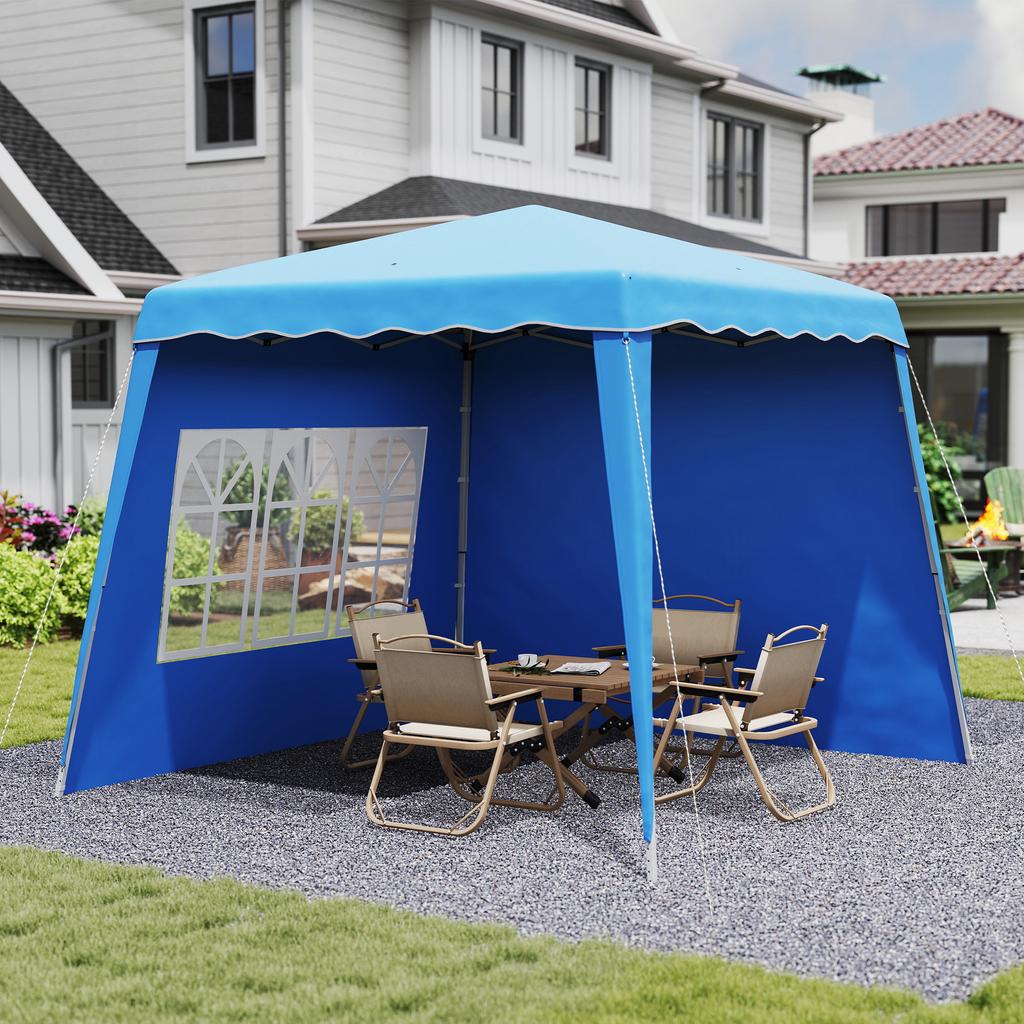 Foldable Pop Up Canopy 2 89x2 89m Garden Gazebo Pavilion With Side Walls Adjustable Height UV50+ Protection Blue