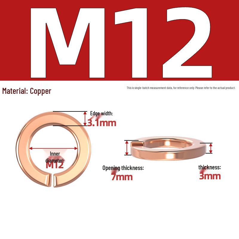 Pure Red Copper All-Copper Spring Washer, Bronze Round Washer Screw Metal Washer GB93