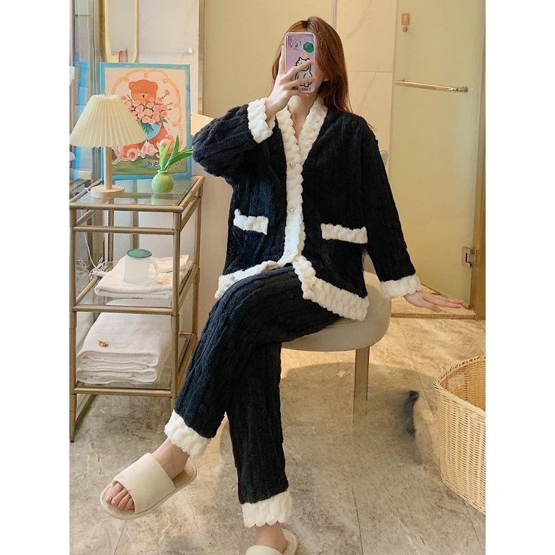 Pyjamas Women's Fall/Winter Coral Velvet Thick Velvet Warm Loose Home Wear Set
