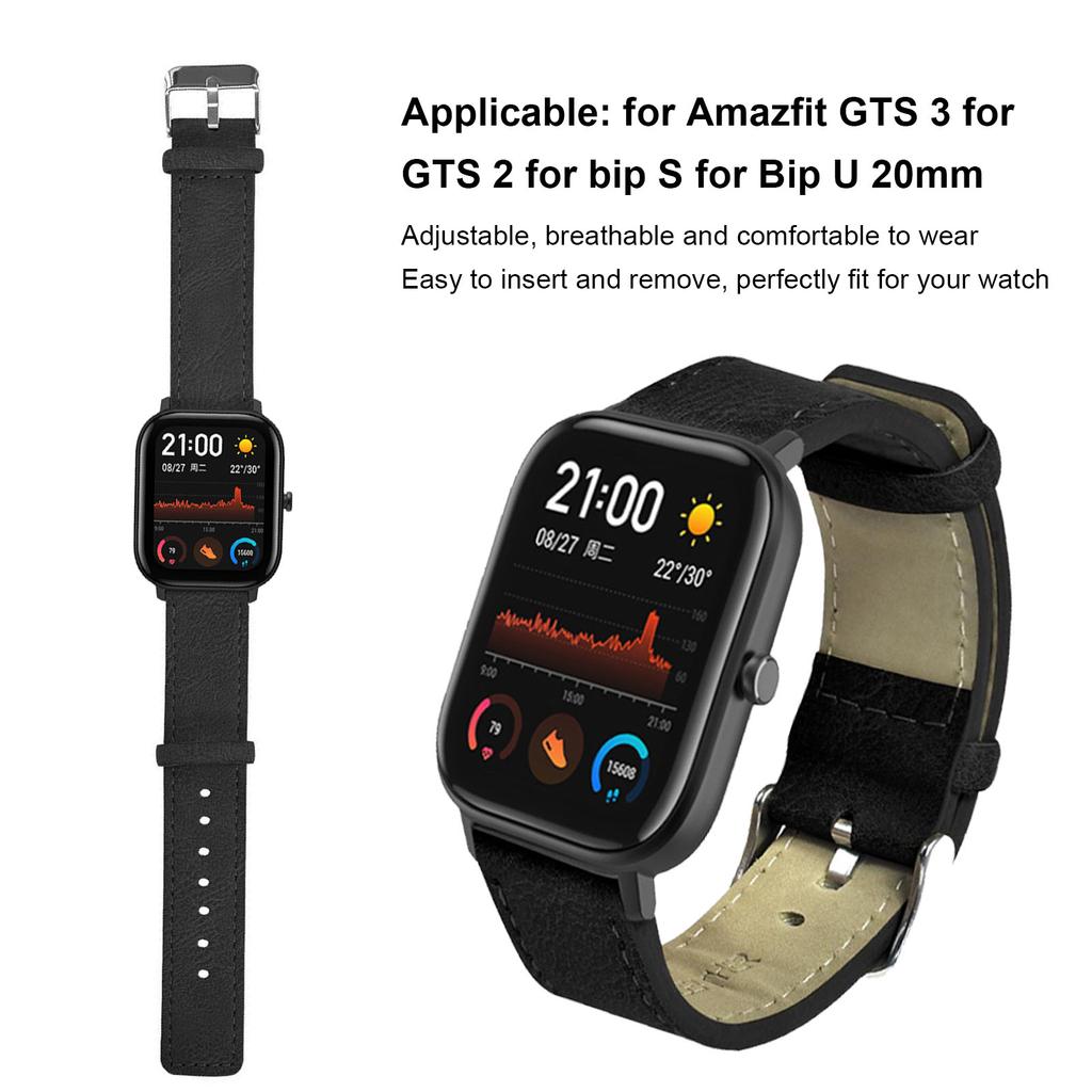 20mm Leather Strap Replacement Buckle Strap Wrist Band for   GTS 3 for GTS 2 for Bip S for Bip U