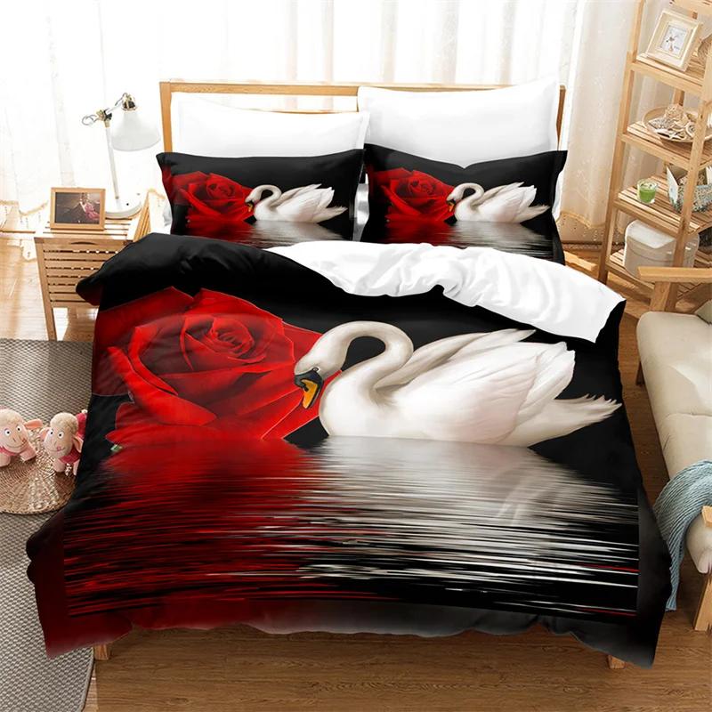 Red Flower Full Size Duvet Covers Rose Quilt Cover 200X230Cm Bedding Set 3Pcs 2Pcs 210X210Cm King Queen Single Double Bed