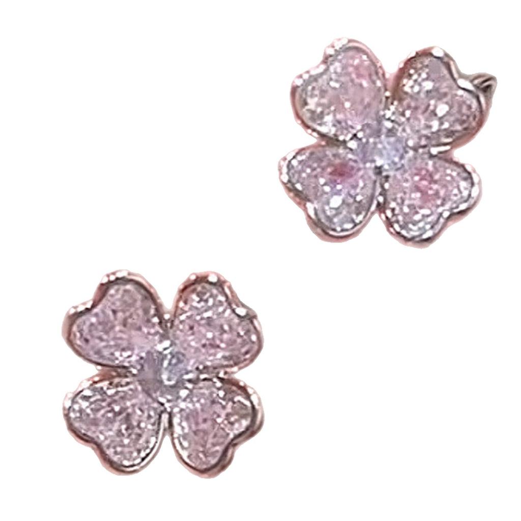 S911 Silver Needle Zircon Four-leaf Flower Ear Buckle Women's Light Luxury Fashion High-end Earrings Simple and Versatile Temperament Ear Jewelry
