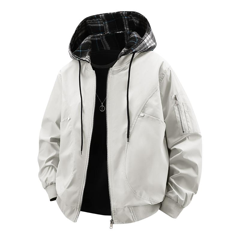 Large Men s Checkered Hooded Detachable Outdoor Casual Men s Jacket Jacket XXL белый