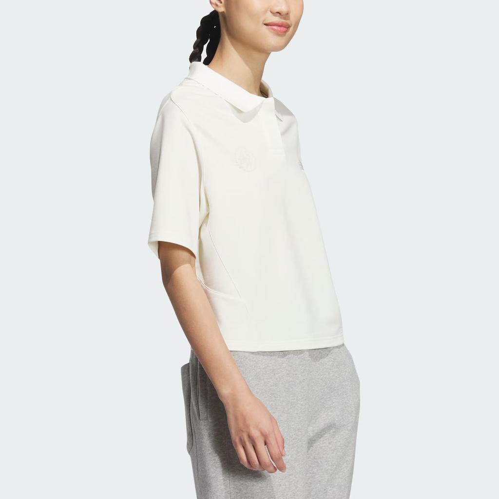 Adidas Solid Color Logo Embroidered Polo Shirt Women Tops White JJ3602