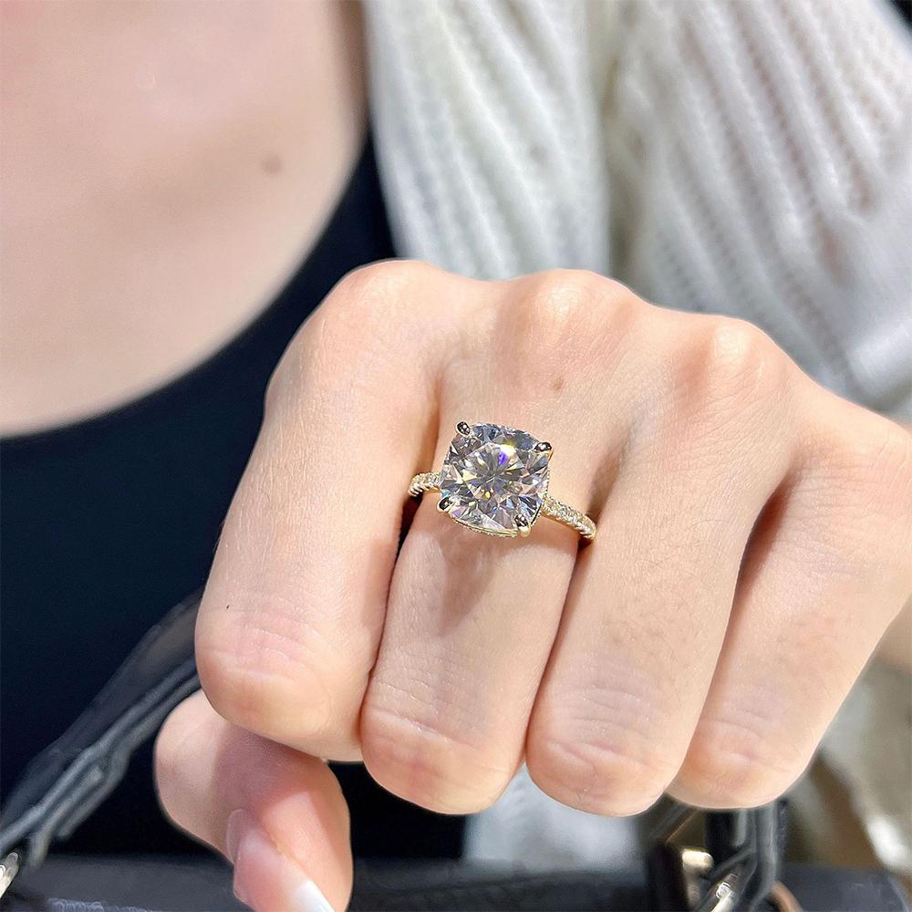 5Carat Cushion Cut Moissanite Rings for Women   CopperHidden Halo Diamond Engagement Ring Wedding Bands Jewelry Gift