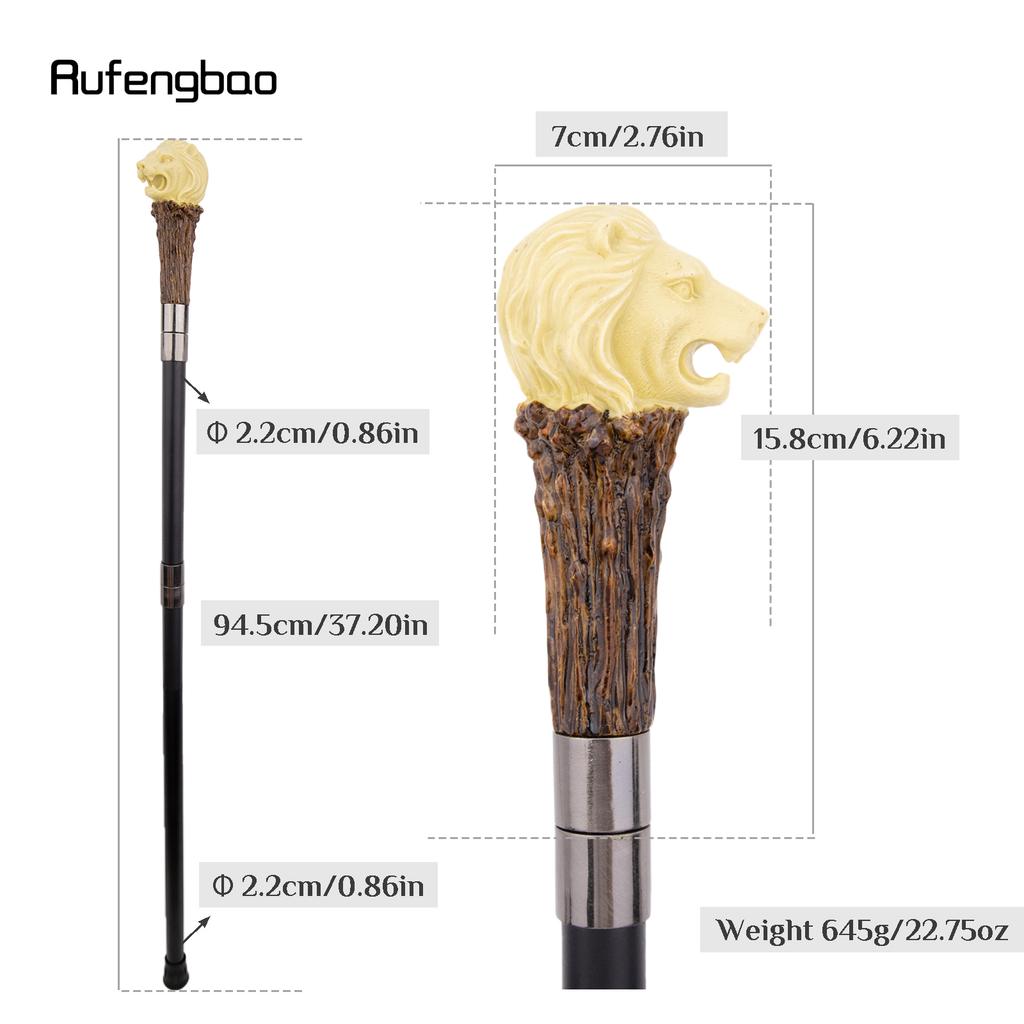 Yellow Resin Lion Head Tree Root Walking Cane Fashion Decorative Steel Stick Gentleman Elegant Cosplay Cane Knob Crosier 94cm