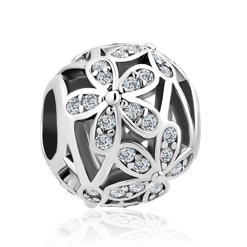 Classic 925 Silver Pink Blue Flower Pendant Bead Decoration Suitable For Necklace Bracelet DIY Women's Jewelry