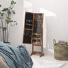 Freestanding Jewelry Cabinet with Mirror, Multiple Compartments, LED Lighting, Rustic Brown