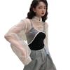 Women's Trendy Frog Button Mesh Cardigan: Slimming, Artistic Retro Long Sleeve Sun Protection Outerwear