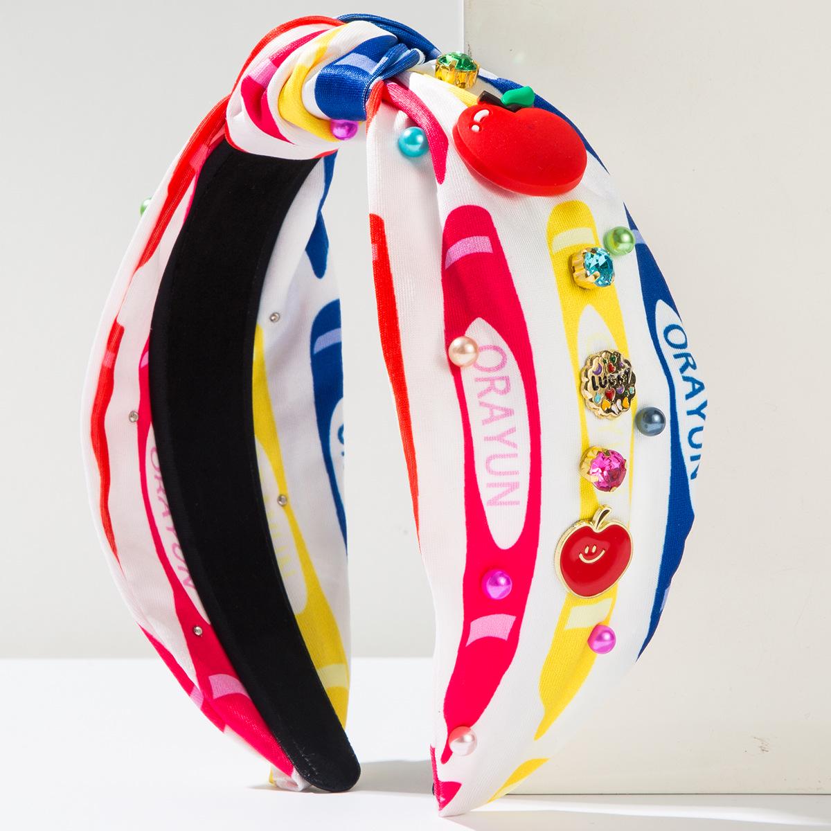 

Youthful Red Apple Fabric Headband with Rhinestones & Pearls - Perfect for Back-to-School & College Fashion синій