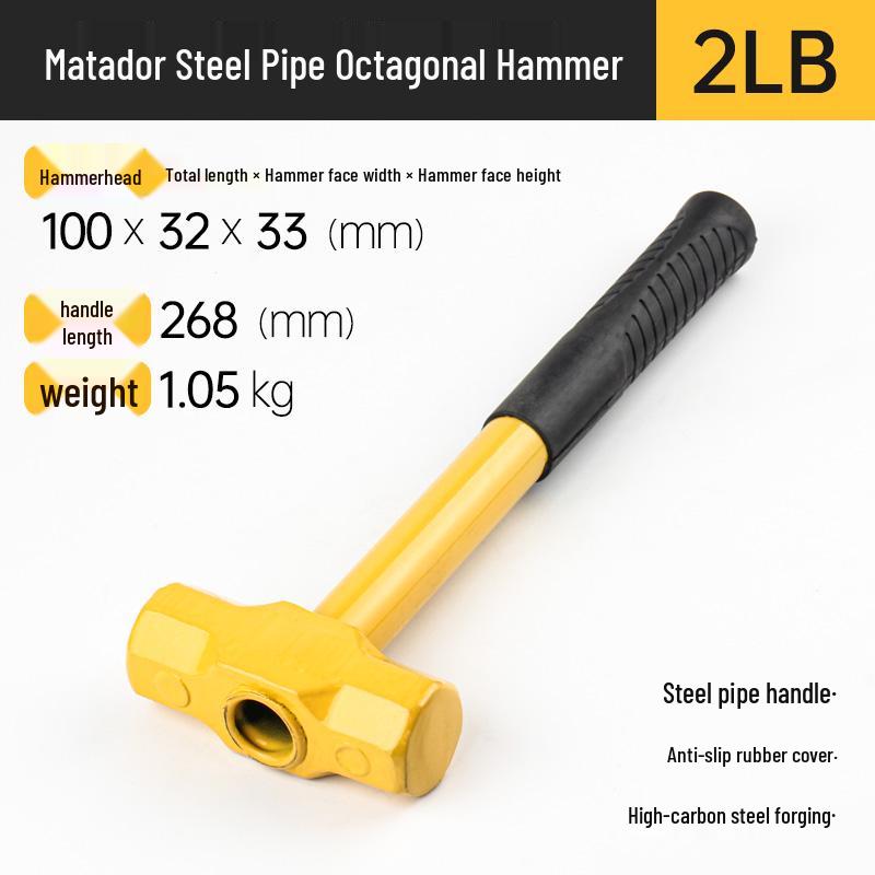Octagonal Stonemason Hammer with Square Head, Iron/Wood Handle, Available in 3 lb, 4 lb, 6 lb.
