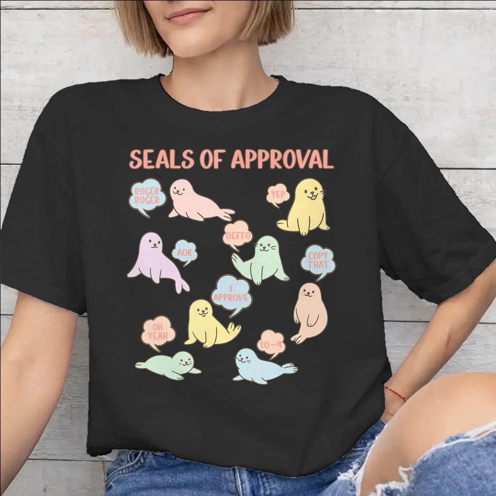 Graphic Printed Seal Of Approval T Shirt For Unisex 100 Cotton Tshirts Short Sleeve Tops