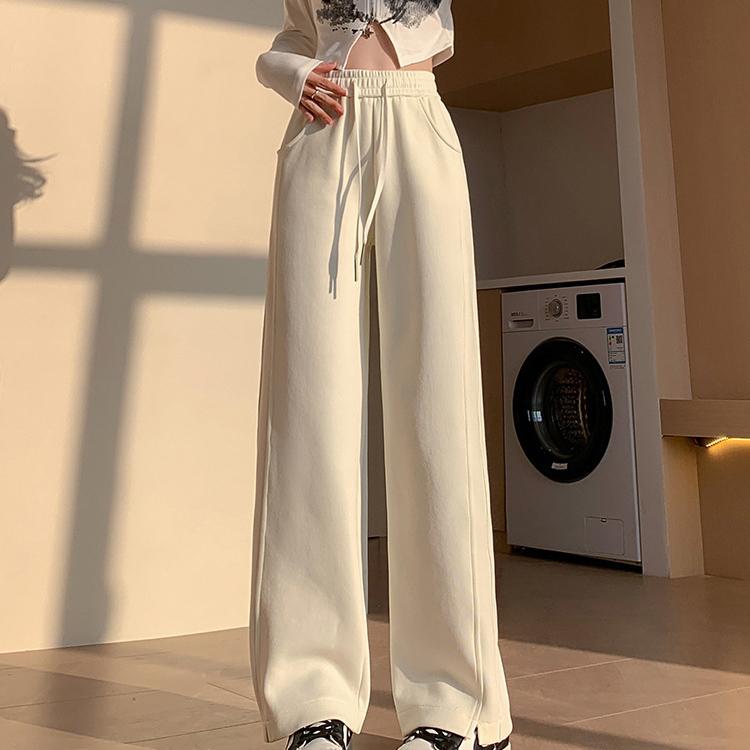 

Широкие брюки с высокой талией, женские весенне-осенние однотонные тонкие брюки, свободные спортивные штаны 2XL абрикосовый