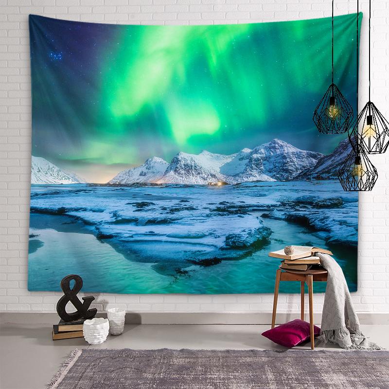 Snow Mountain Aurora Tapestry Galaxy Star Wall Art Decoration Dormitory Room Aesthetics Living Room Bedroom Home Decoration