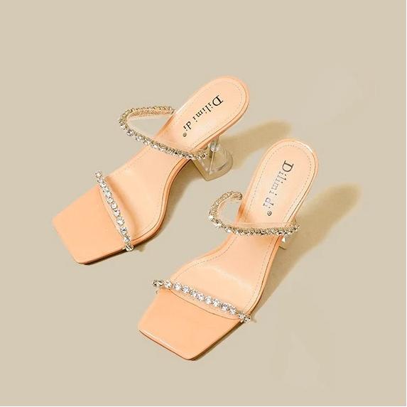 Transparent High Heels, Women's Slim Heeled Sandals, Rhinestone Sandals