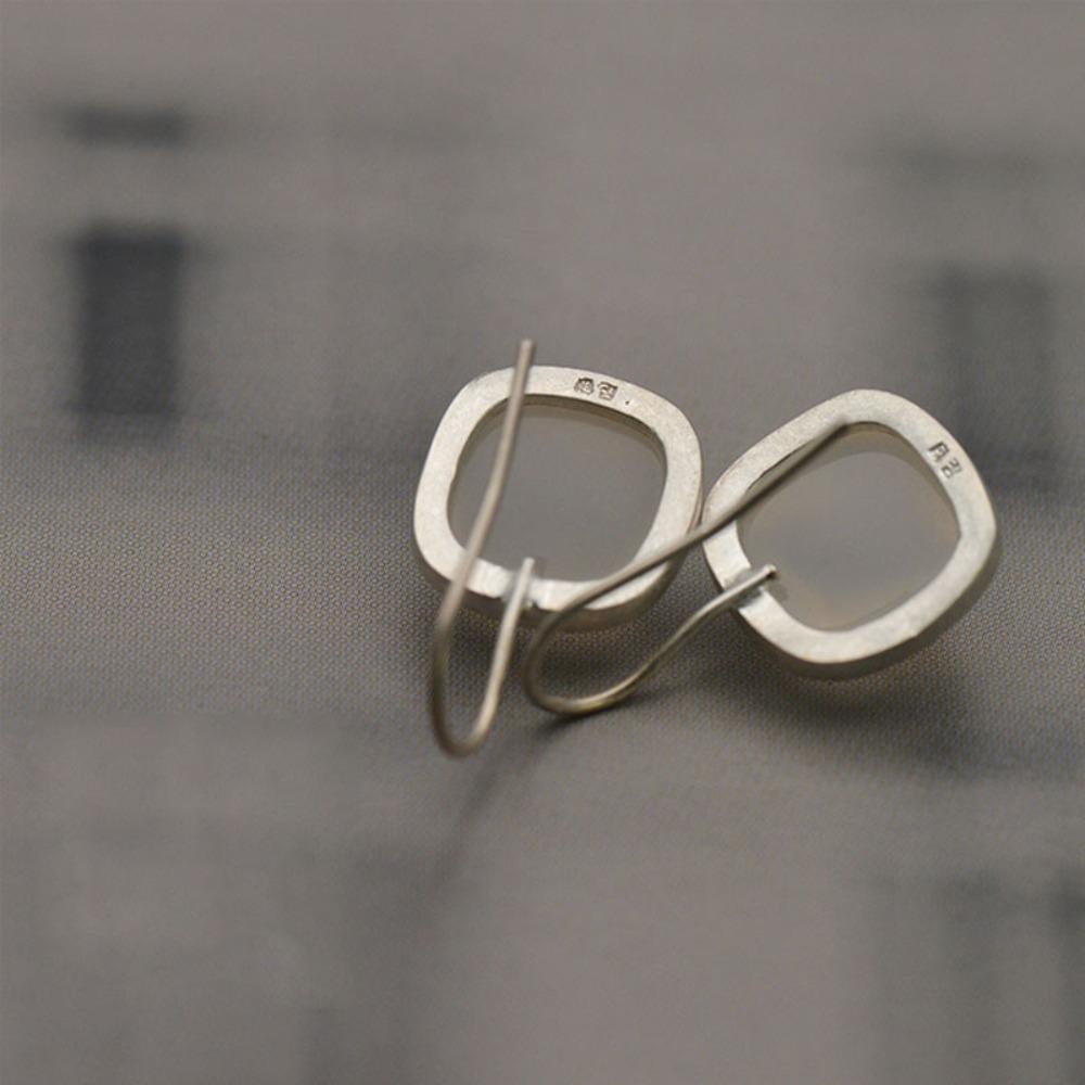 Elegant Silver Plated French Retro Square Earrings for Women Slimming Face Geometric Minimalist Earrings