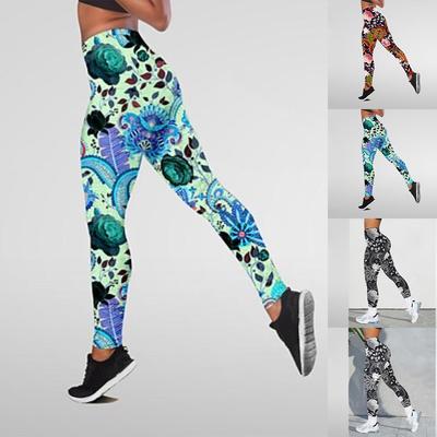Womens Orange Rose Prints Stretch Yoga Leggings Fitness Running Gym Sports Active Pants