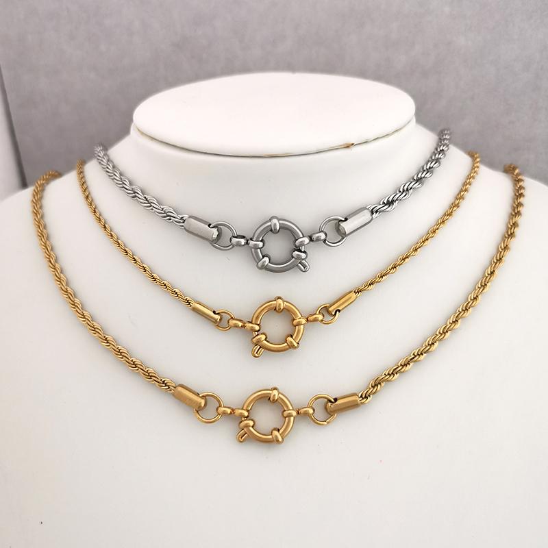 QMHJE 2/3/4mm Stainless Steel Rope Chain Necklace Vacuum Plating Sailor Clasp Steering Wheel Women Men Choker Jewelry Accessory