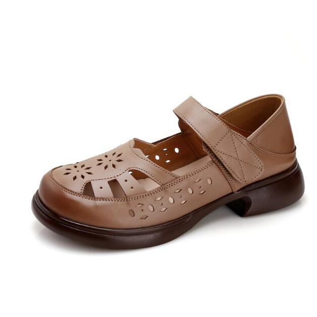 Cowhide Retro Wedges Sandals For Women's Summer New Cow Tendon Soft Sole Genuine Leather Mother's Shoes Thick Sole Women's Shoes