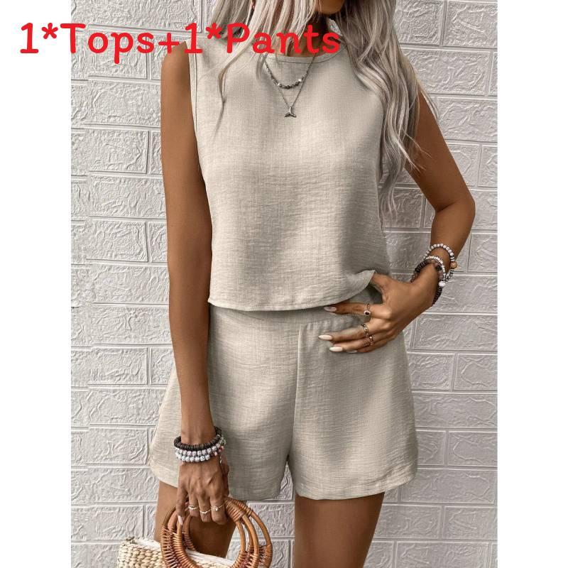 Casual Women Sleeveless Outfit Set With Button Detailing For Spring
