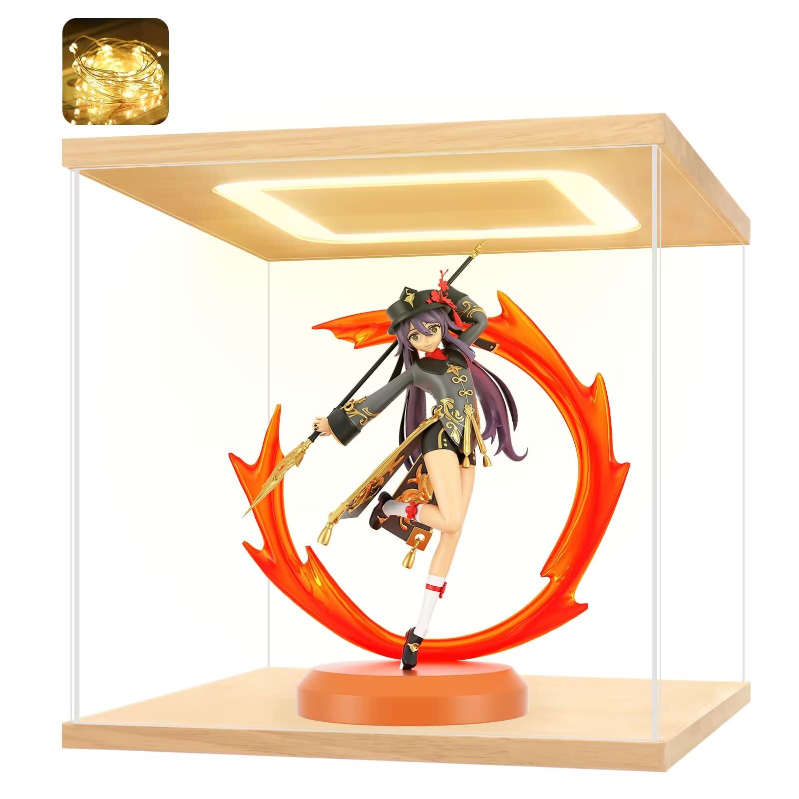 

Acrylic Display Case for and Plastic Display Case Figures, Collections, Dolls, Models, Wall-Mounted (LED + Wood, 323232cm)