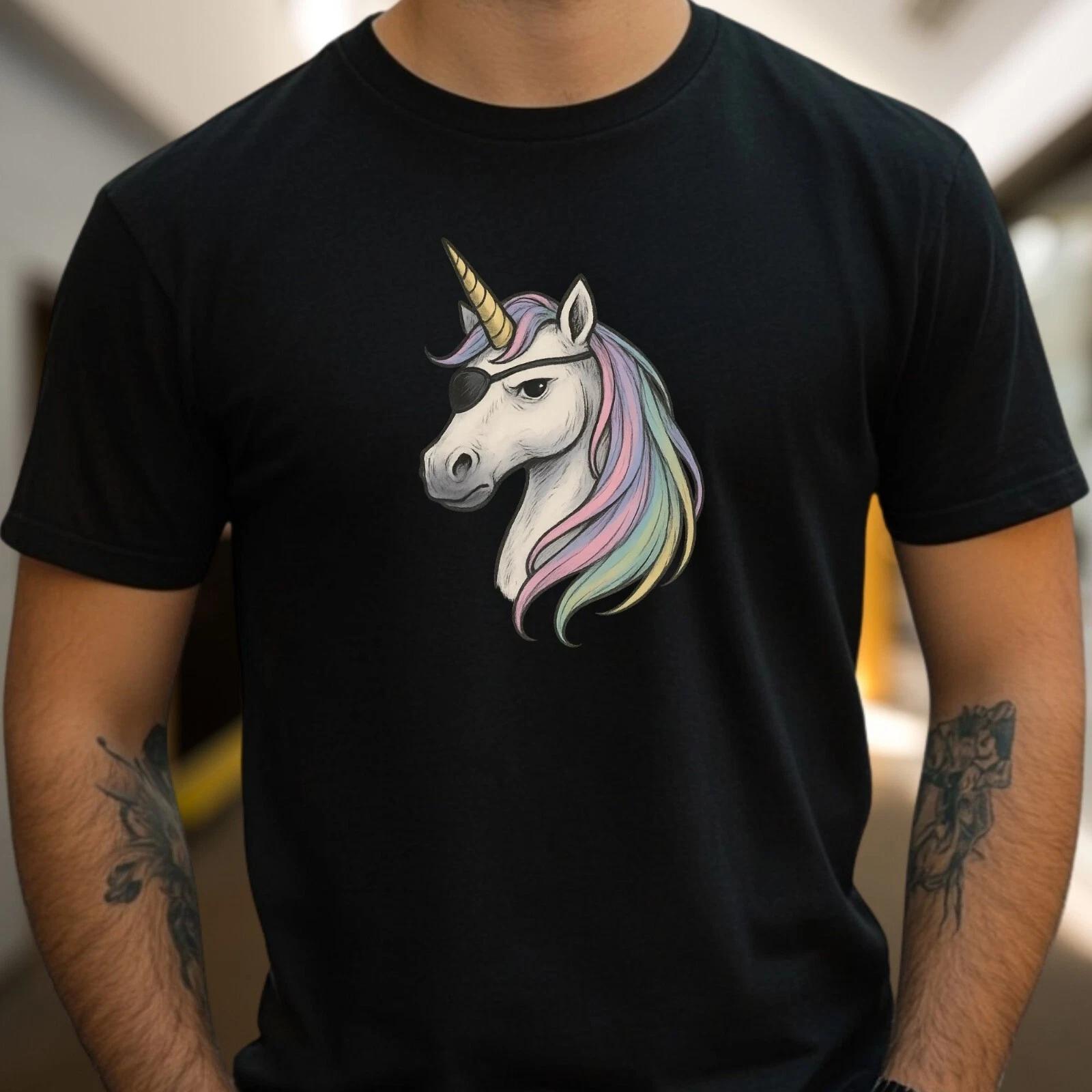 T-Shirt Herren Einhorn mit Augenklappe Motiv Baumwolle Größe S bis 5XL XXXL