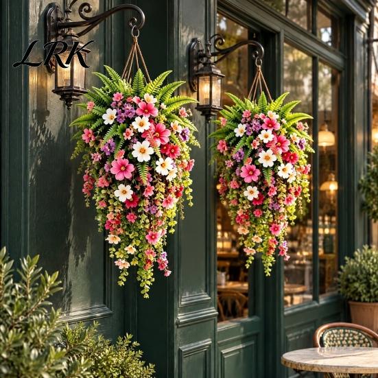Natural Charm Window Display Artificial Hanging Flowers Basket, Fake Morning Star Floral Vine Garland, Plants Faux Plant for Indoor Outdoor