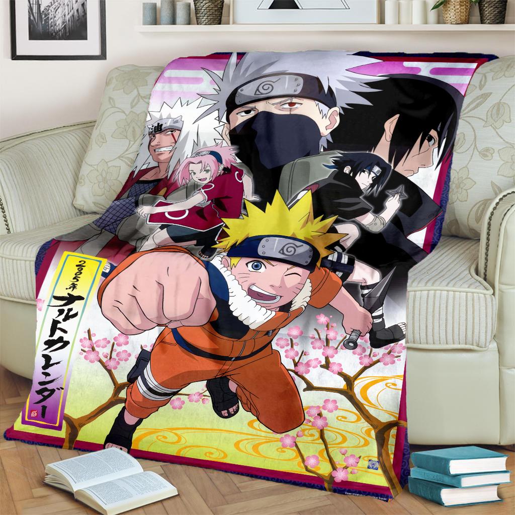 Anime-Naruto Print Blanket Warm Comfortable Flannel Blanket for Bedrooms, Sofas, Beds, Chairs, Picnics, Travel -LXR74