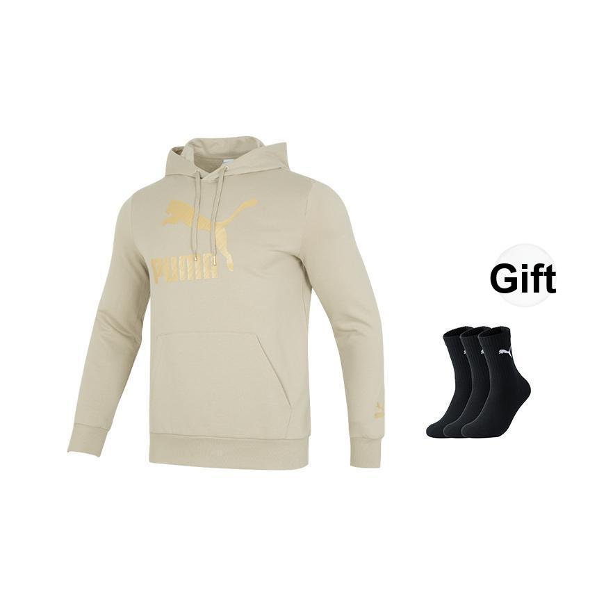 Puma Letter Logo Printed Hooded Casual Long Sleeve American Vintage Sweatshirt Unisex Sweatshirt Gray Earth 625822-90