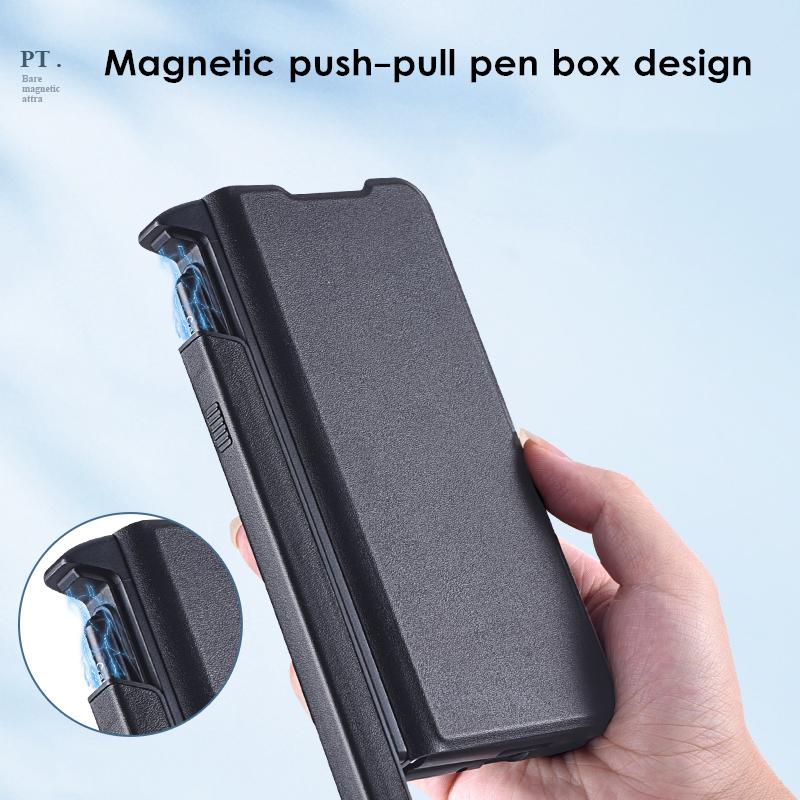 Rezzol Luxury Leather Magnetic Wallet Case For Samsung Galaxy Z Fold 4 Cover Magnetic Push -Pull Pen Box Fundas