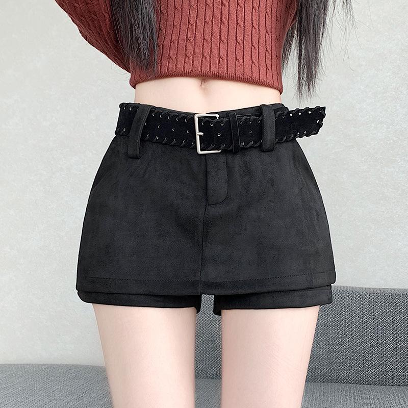Women's High Waist Melanoid Suede A-Line Skort - Autumn/Winter 2025 Trendy Hip-Hugging Style