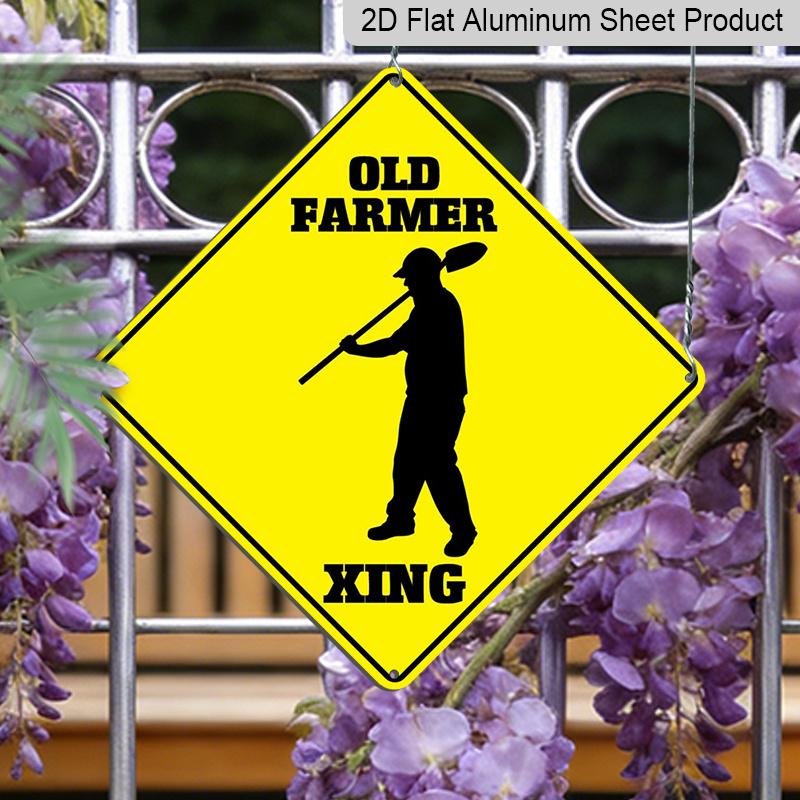 

2D Flat 1pc, Funny Crossing Sign Old Farmer Cross Xing | Novelty Road Aluminum Sign Diamond Street Signal, Wall Hanging, Multipurpose Use 20*20cm