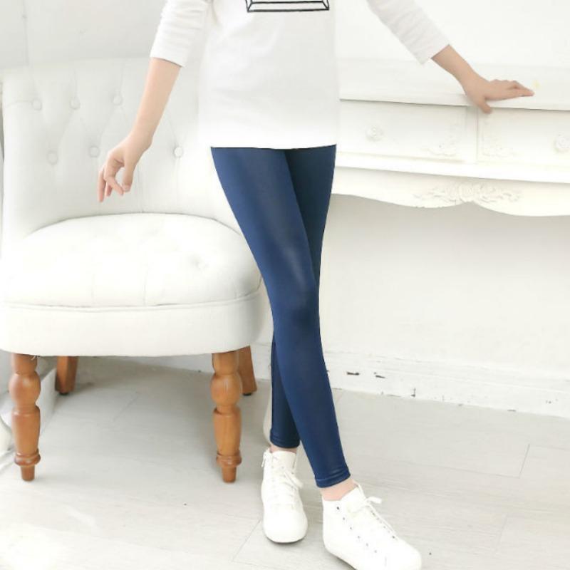 Spring Faux Leather PU Leggings For Kids Girls Slim Pencil Pants Elastic Waist Trouser Children