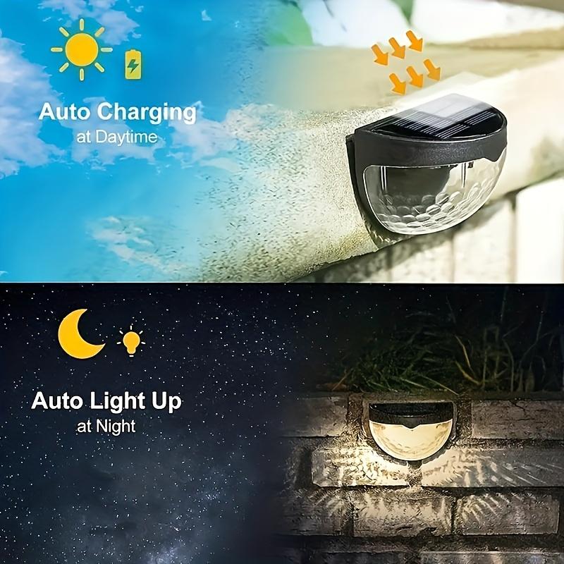 Solar Deck Lights,Solar Powered Fence Lights Dusk To Dawn LED Wall Light Outdoor Lighting Decoration for Step Yard Stair Patio Garden Warm Light