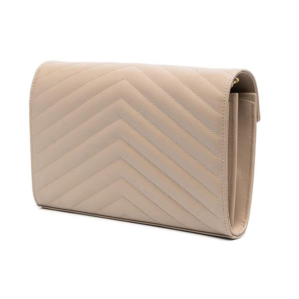 Saint Laurent Ysl Monogram Gold Logo Gestepptes Körniges Leder Ketten Geldbörse Umhängetasche Damen Taschen Dunkel-Beige 377828-BOW01-2721