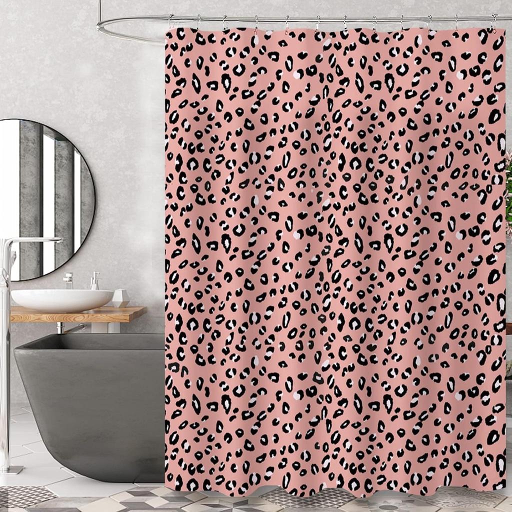 Cow Print Shower Curtain, Black & White Animal Design, Polyester Fabric With Hooks