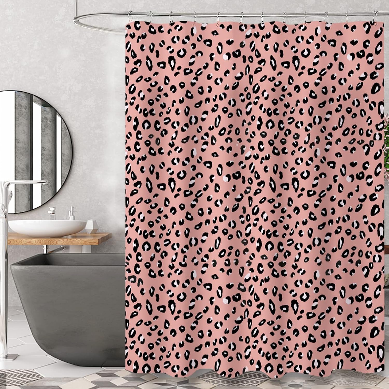 

Leopard Shower CurtainBlack Cheetah Print Polyester Fabric Shower Curtain Set for Bathroom with 12 Hook 120x180cm